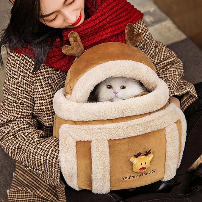 Dog Carrier Cage Winter Warm Cat Travel Bag Portable Carrier Backpack Shoulder Bag Plush Carrier with Top Opening