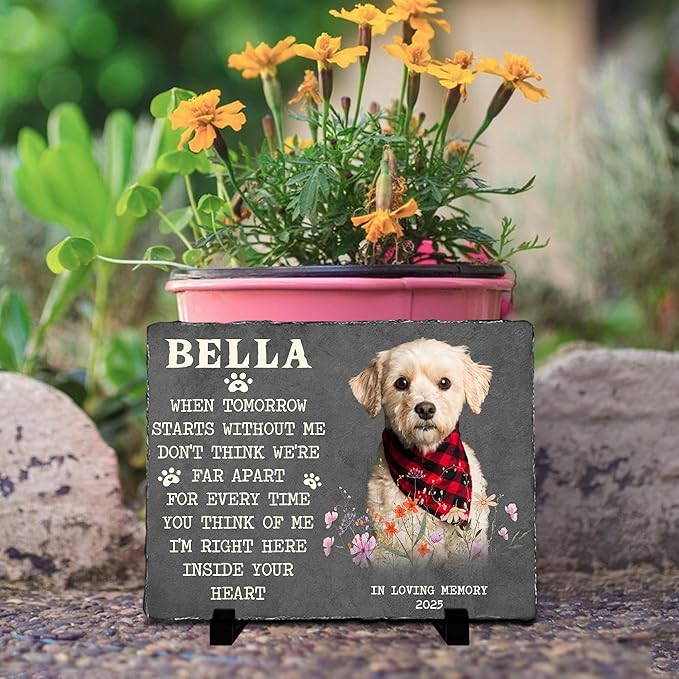 Custom Pet Memorial Stone for Loss of Dog | Personalized Remembrance Gift for Pet Lovers | Grave Marker with Photo & Quote | Dog Memorial Garden Keepsake