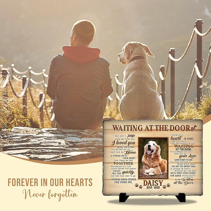 Pet Loss Memorial Stone Gift | Rainbow Bridge Design Grave Marker for Dogs or Cats | Personalized Photo Remembrance Gift for Pet Owners | Animal Memorial Stones Dog