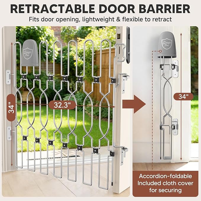Snagle Paw Metal Retractable Door Barrier,Safety Dog Gate for Front Door,Easy Install Retractable Pet Gate for Recreational Vehicle,Doorways，32.3" Wide 35" Tall