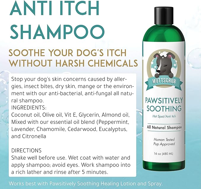 MUTTSCRUB Pawsitively Soothing Anti Itch Shampoo for Dogs - Dog Shampoo for Hot Spots, Allergies, Mange, Soothing Shampoo Wash