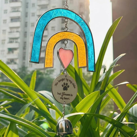 Pet Memorial Wind Chime, Stained Glass Suncatcher Rainbow Bridge Dog Memorial Gifts, Memorial Gifts for Loss of Dog Passing Away Gift, Pet Memorial Gift for Dogs, In Memory Of Dogs, Bereavement Window