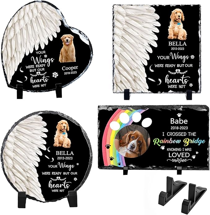 Pet Memorial Stones for Dogs Personalized Photo Rock Slate Rectangle Shape Customized Memorial Stone Gifts for Loss Dog Cat