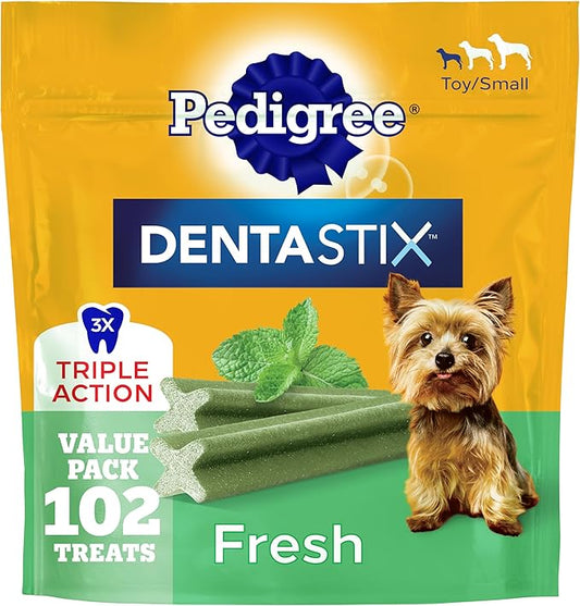 Pedigree Dentastix Dental Chews for Dogs, Small and Toy Breed Dog Treats, Fresh Flavor, 1.54 lb. Bag (102 Treats Total)