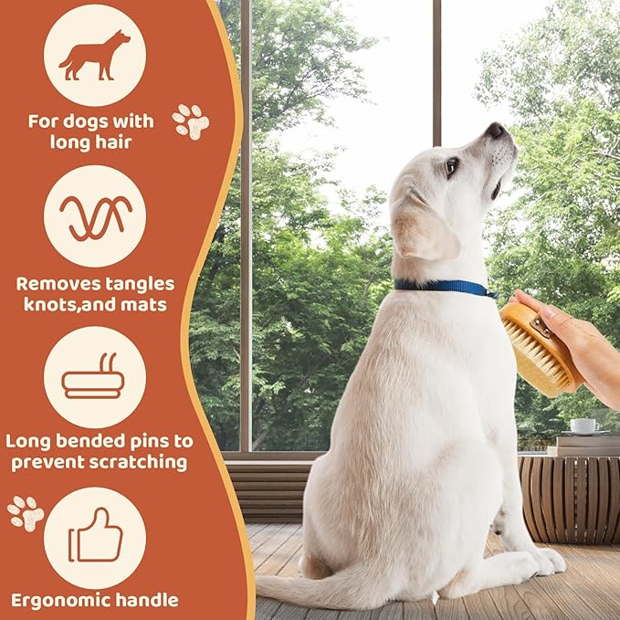 Suclain 2 Pcs Soft Dog Brush Boar Bristle Pet Brush for Short Haired Puppy and Cats with Band, Reduce Shedding, Dog Reduces Stress and Easy to Hold on Your Wrist, Ideal Grooming Supplies