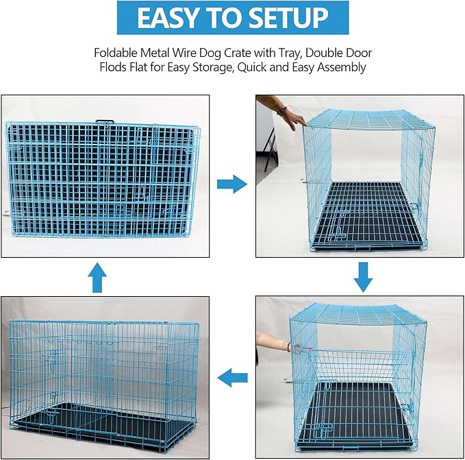 Medium Dog Crate 36 Inch - Foldable Kennel With Double Door, Leak-Proof Tray, Divider - Portable Collapsible Metal Cage for Indoor Use