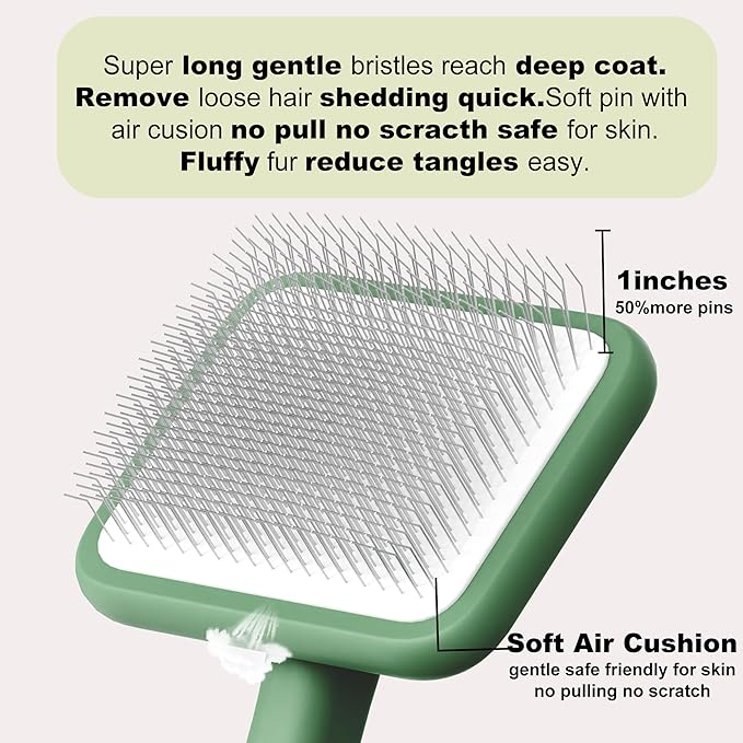 Dog Brushes for Poodle,Doodle,Bernedoodle,Chow Chow Best Slicker Brush for Thick Long Curly Hair Deshedding,Detangles,Fluffy,Grooming,Remove Loose Hair Long Pin Slicker Brush.Wood body(Large)