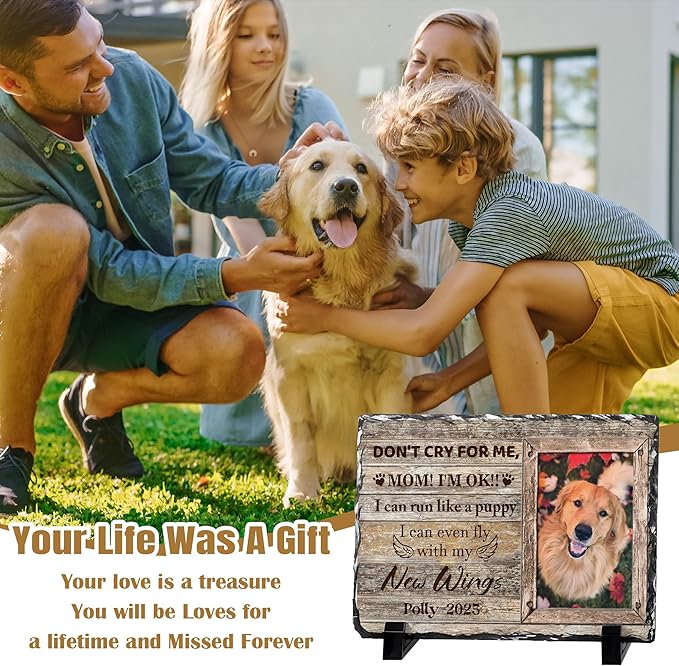 Custom Dog Memorial Gifts for Loss of Dog, Personalized Pet Memorial Stone with Photo Name, Pet Headstones for Dogs, Bereavement Sympathy Gifts for Dog Cat Lover