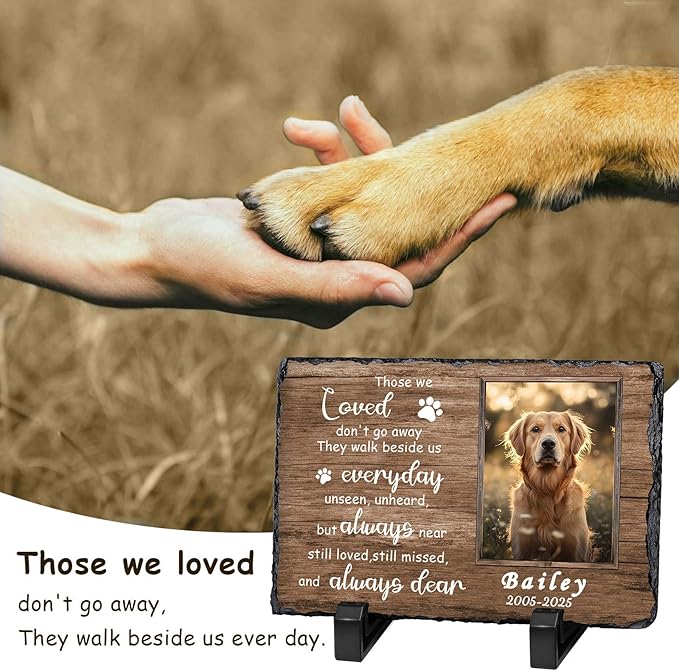 Ships Next Day Personalized Dog Memorial Gifts for Loss of Dog, Custom Pet Memorial Stone with Photo Name Date Bereavement Sympathy Gift for Dog Cat Lover