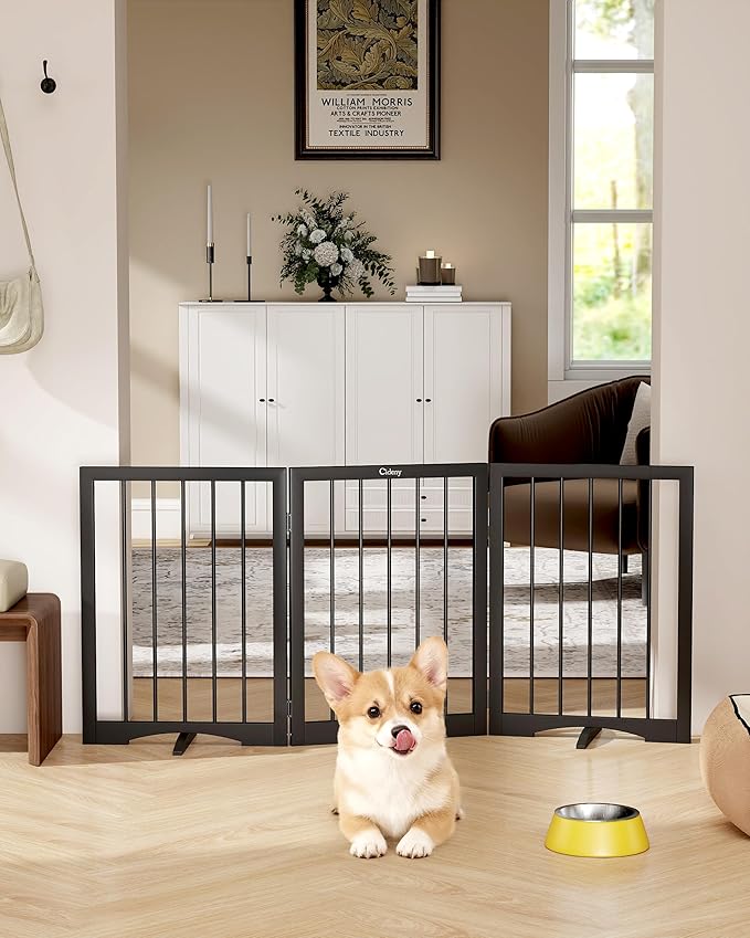 Free Standing Dog Gate Indoor, Foldable Dog Gate for Doorways Stairs Hallways, 3-Panel Freestanding Pet Gate with Support Feet for Stability, Folding Puppy Gate Easy to Move, Doggy Gate 54"x24"