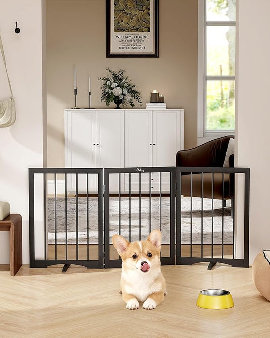 Free Standing Dog Gate Indoor, Foldable Dog Gate for Doorways Stairs Hallways, 3-Panel Freestanding Pet Gate with Support Feet for Stability, Folding Puppy Gate Easy to Move, Doggy Gate 54"x24"