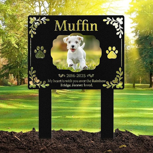 Custom Dog Grave Markers Outdoor, Personalized Pet Grave Marker Dog Memorial with Photo and Name, Outdoor Weatherproof Pet Cemetery Sign, Personalized Dog Memorial Gifts for Loss of Dog