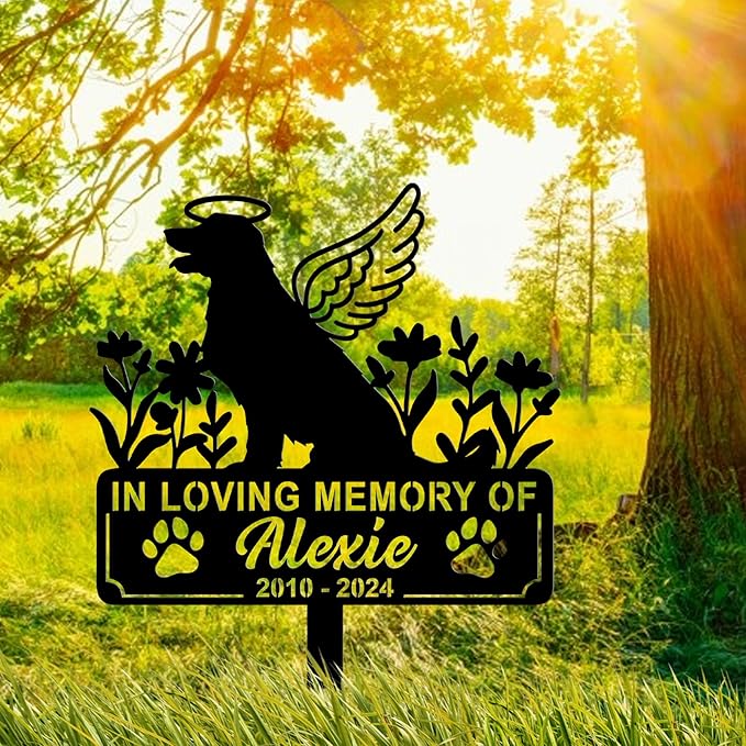 Personalized Pet Memorial Grave Marker, Custom Pet's Name Cemetery Decorations for Funerary, Metal Pet Garden Stake, Outdoor Sympathy Pet Stake Plaque Gift for Loss Dog