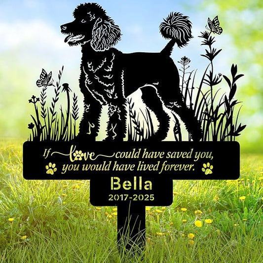 Custom Pet Poodle Dog Memorial Stake, Personalized Pet Poodle Grave Marker Tombstone, Outdoor Garden Metal Sign, Dog Remembrance Plaque, Sympathy Gifts for Loss of Dog
