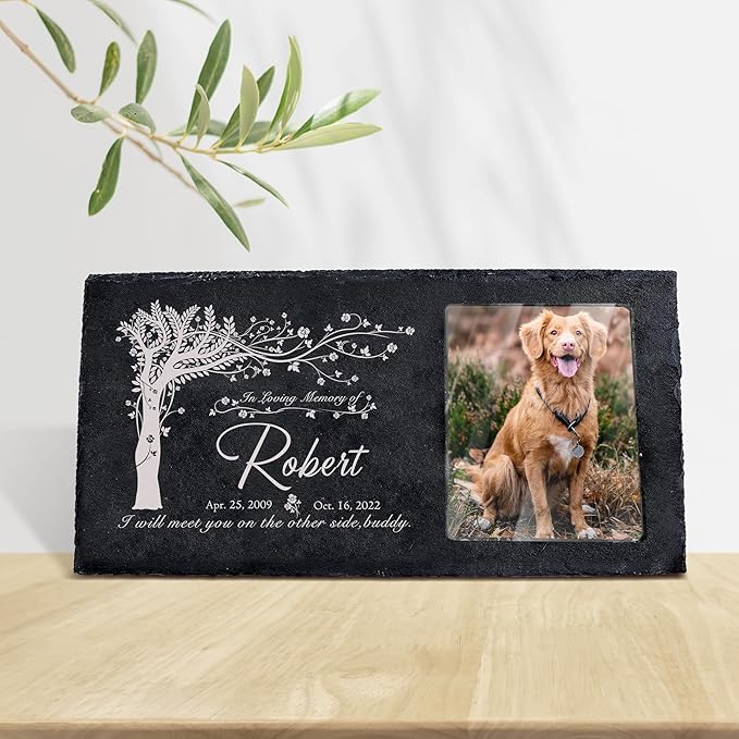 Fanery Sue Custom Cat Memorial Stones with Full Color Image, Dog Memorial Gift Garden Stones, Pet Grave Markers Personalized, All-Natural Memorial Headstone for Pet