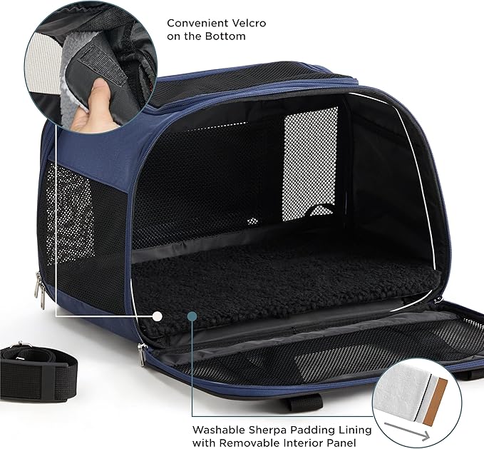 Lesure Cat Dog Carrier Airline Approved - Dog Carrier for Small Dogs Collapsible Soft Side TSA Approved Travel Pet Carrier for Car, Blue, 17.5x11x11