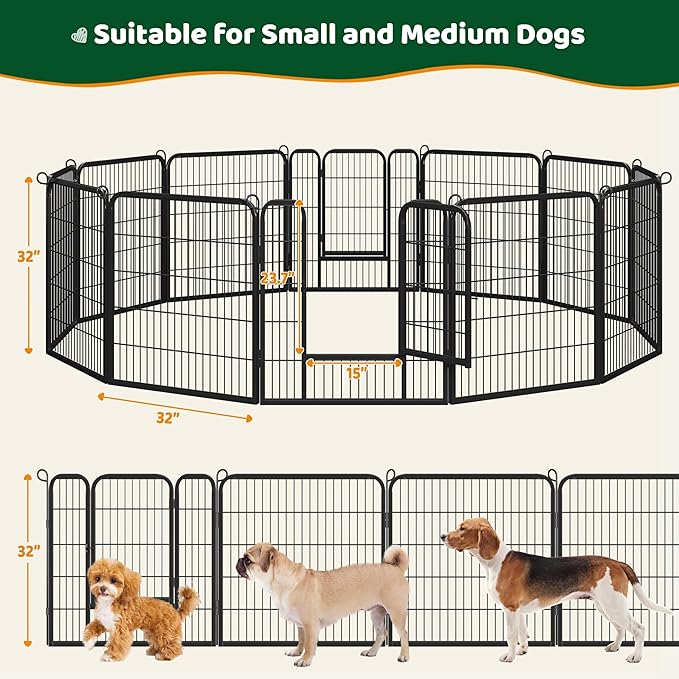 Yaheetech Wide Panel Dog Playpen, 12 Panels 32 inch High Pet Pen with Gate, Portable Indoor Outdoor Fence for Medium/Large Breed Dogs