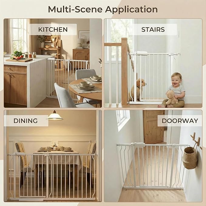 Extra Wide Baby Gate 85.8-90.5 Inch, Pressure Mounted No Drilling, for Stairs & Doorways, Metal White Indoor Safety Gate for Kids and Dogs