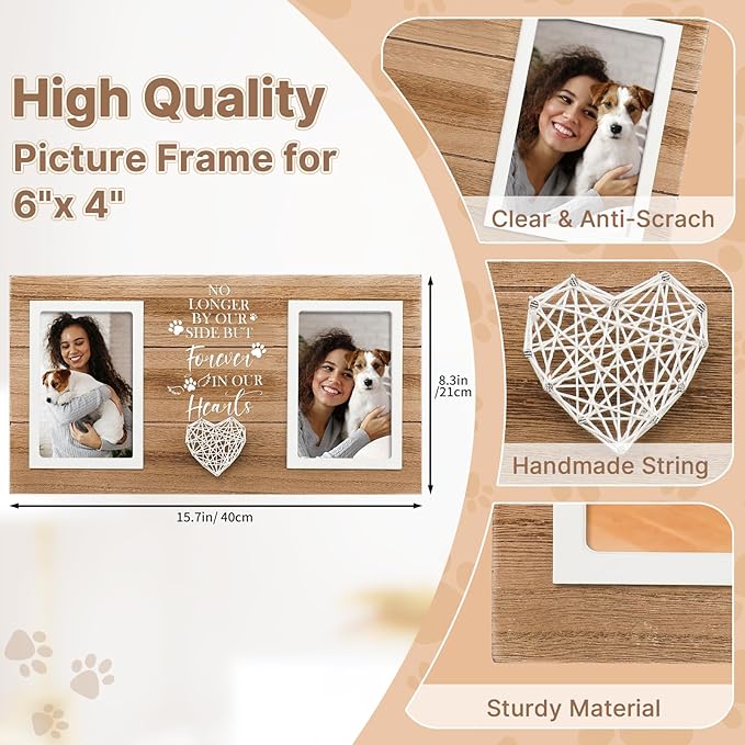 Loss of Dog Sympathy Gift, Pet Memorial Frame in Memory of Dog Pet Remembrance Memorial Gifts for Dogs Cats, Dogs Picture Frame of Double 4×6 Photo for Pet Lover