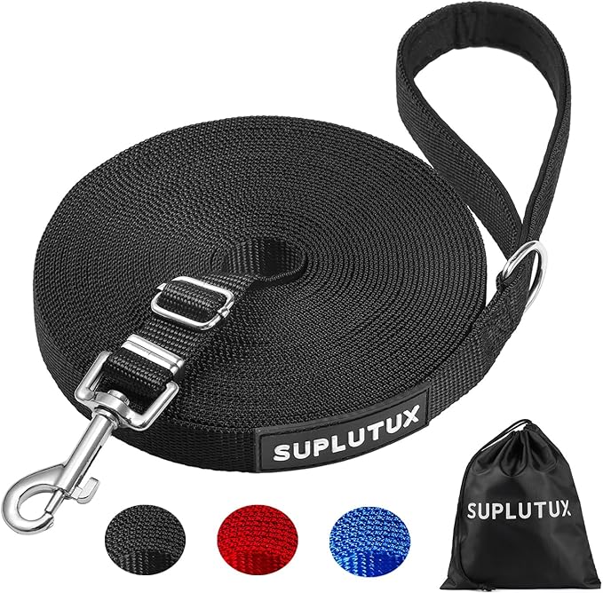 Long Leash for Dog Training - 50ft Adjustable Obedience Recall Dog Training Leash for Large Medium Small Dogs with Storage Pouch Black