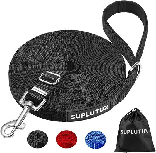 Long Leash for Dog Training - 50ft Adjustable Obedience Recall Dog Training Leash for Large Medium Small Dogs with Storage Pouch Black