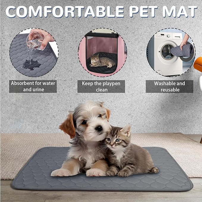 Large Dog Cat Playpen Crate with Waterproof Pad,Portable Collapsible Pet Dog Cat Kennel Cage Tent,Suitable for Indoor Outdoor Travel Camping,Water-Resistant Breathable Shade Cover (Pink L)