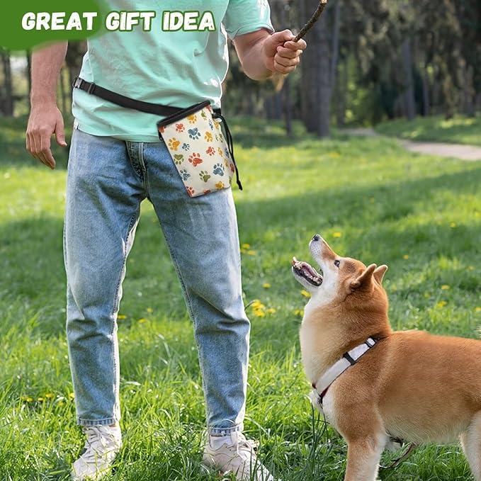 Colorful Paw Puppy Training Pouch 3 Ways to Wear, Hands-Free Design Dog Treat Pouch Pocket Sized Dog Training Treat Pouch Bag Dog Treat Carrier Holder with Waist Belt Shoulder Strap