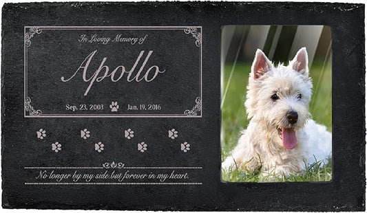 Fanery Sue Custom Cat Memorial Stones with Full Color Image, Dog Memorial Gift Garden Stones, Pet Grave Markers Personalized, All-Natural Memorial Headstone for Pet
