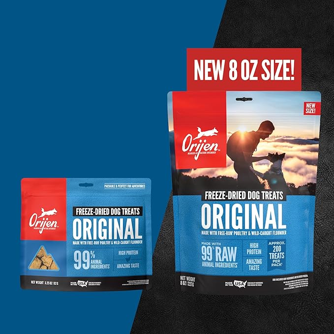 ORIJEN Grain Free High Protein Freeze Dried Dog Treats Original Recipe 3.25oz Bag