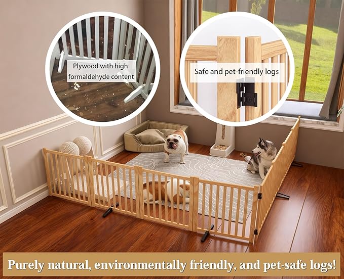 Solid Wood Freestanding Pet Gate,Nature Wood Dog Gates for Doorways The House,Pet Gate for Stairs,Freestanding Indoor Gate Safety Fence,23.6" Height-8 Panels