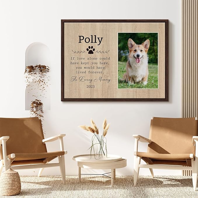 Personalized Pet Memorial Gifts with Photo for Loss of Dog, Custom Canvas Wall Art with Name and Date, Customized Decor Print with Framed, Pet Loss Sympathy Gifts for Dog Lover Owners