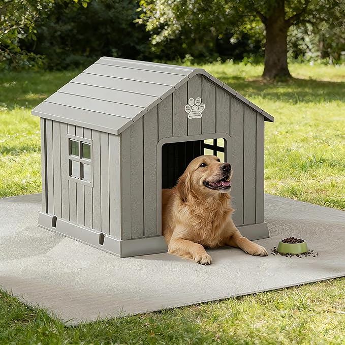 Bifanuo Dog House Outdoor Indoor with Weatherproof, Ventilated and Elevated Floor, Easy Clean Large Dog House Outdoor for Small Medium Large Dogs (Grey, 37.2" L x 40" W x 40" H)