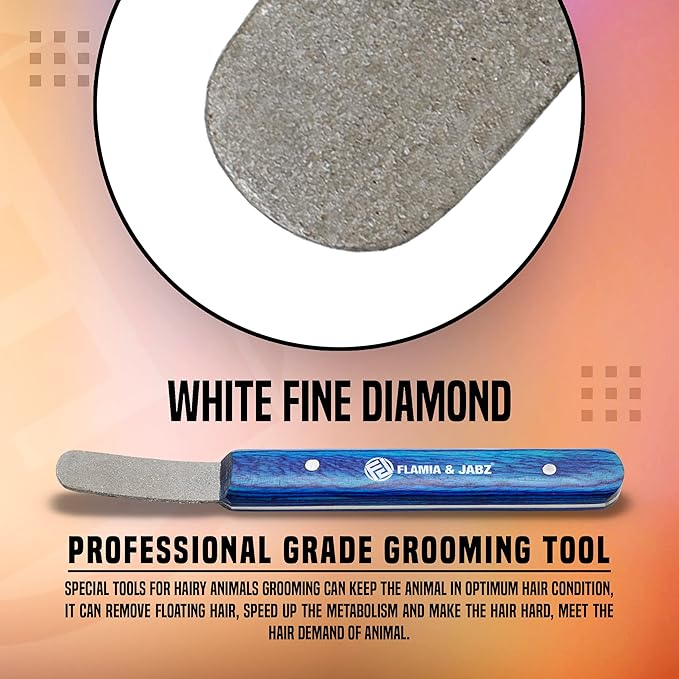 FLAMIA & JABZ Stripping Metal Stone Diamond Edged for Dogs, Cats & Pets with Wooden Grip (Fine)