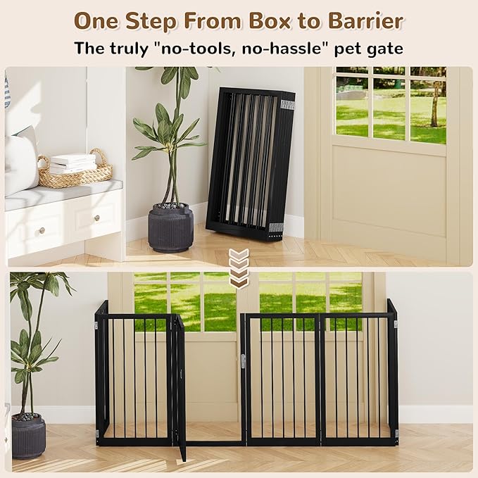 32” Extra Tall Freestanding Dog Gate, Foldable Gates for Dogs Indoor with Door, 6-Panel Dog Fence with Support Feet for Stability, Folding Dog Gates for Doorways Extra Wide No Drilling 106"x32"