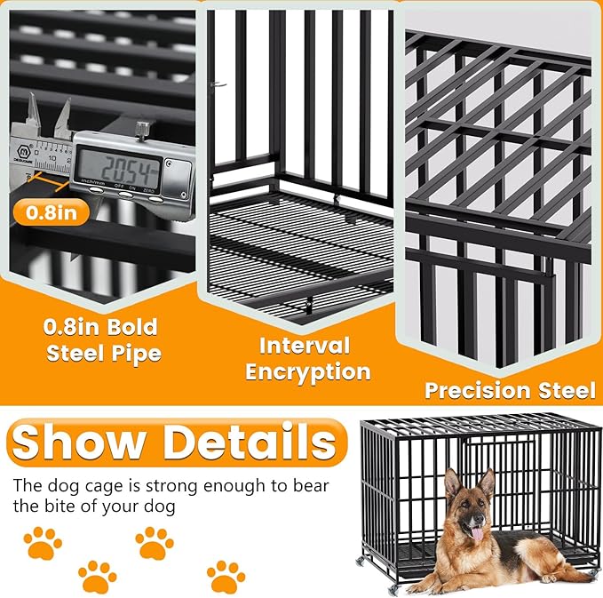 BestPet 49 Inch Heavy Duty Indestructible Dog Crate Dog Kennel Large Dog Crate Indoor Outdoor Dog Cage with Lockable Wheels Removable Tray and Double Doors Ideal for Medium and Large Sized Dogs