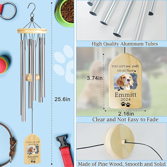 Pet Memorial Wind Chime, Pet Loss Gifts, Pet Memorial Gifts for Dogs, Dog Memorial Gifts for Loss of Dog, Loss of Dog Sympathy Gift, Dog Remembrance Gift, in Memory of Dog Cat - Left Paw Prints