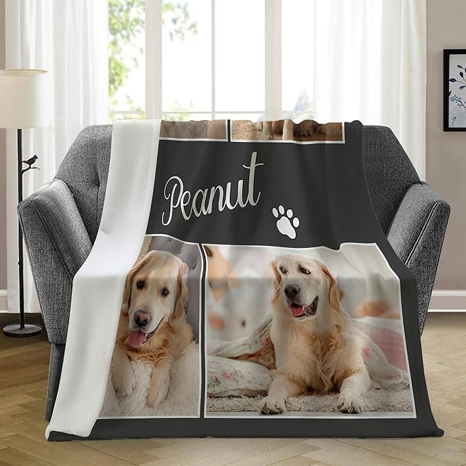 Ship Next Day, Personalized Pet Memorial Gifts, Custom Dog Blanket with Pictures Name, Customized Pet Memorial Photo Blanket, Loss of Pet Sympathy Gift, Dog Passing Away Bereavement Gifts