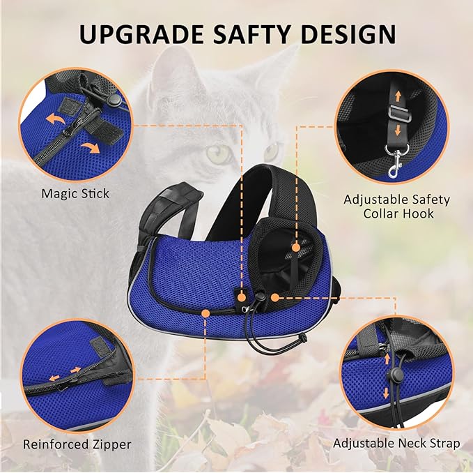 Gloppie Small Dog Sling Carrier for 5lb Dogs Breathable Puppy Sling Hands Free Travel Cat Carrier Klein Blue S