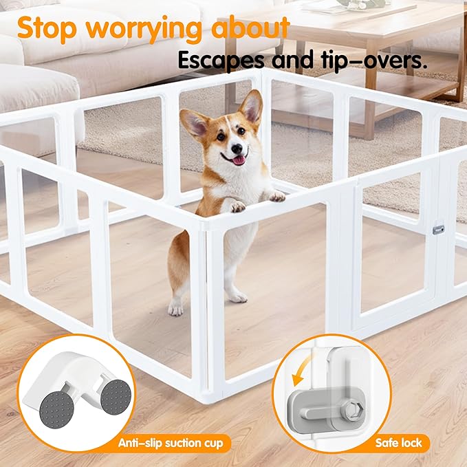 Citylife Dog Playpen with Door Clear Pet Playpen for Indoor Outdoor Easy to Install and Remove Puppy Playpen for Dogs, Cats, Bunnies, Pigs, 12 Panels
