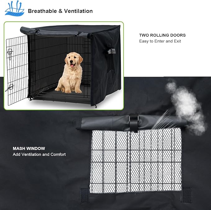 Dog Crate Cover 24in Waterproof Pet Kennel Cover for Outdoor/Indoor Protection, Durable Windproof Crate Cover Universal Fit for Wire Dog Crate (24''L*18''W*19''H-Black)