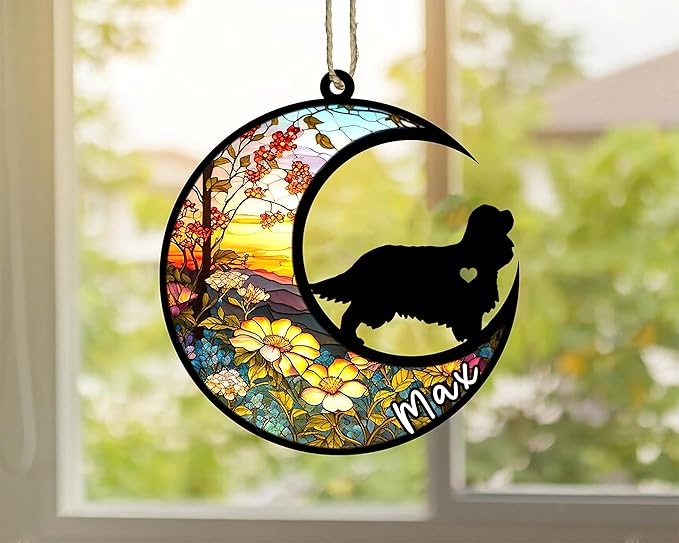 Personalized Dog Memorial, Custom Name Cavalier King Charles Spaniel Dog Christmas Ornament, Custom Breeds, Pet Loss Light Catcher, Gifts for Lovers Loss of Pet Sympathy on Mothers Day Christmas