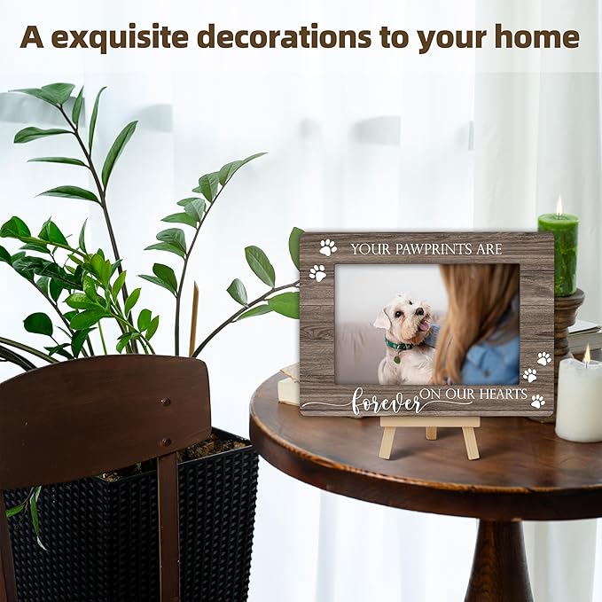 DETIHO Pet Dog 4x6 Picture Frame, Small Wooden Photo Frame with Easel Stand, Pet Memorial Gifts for Loss of Dog, Pet Loss Sympathy Gift-C20