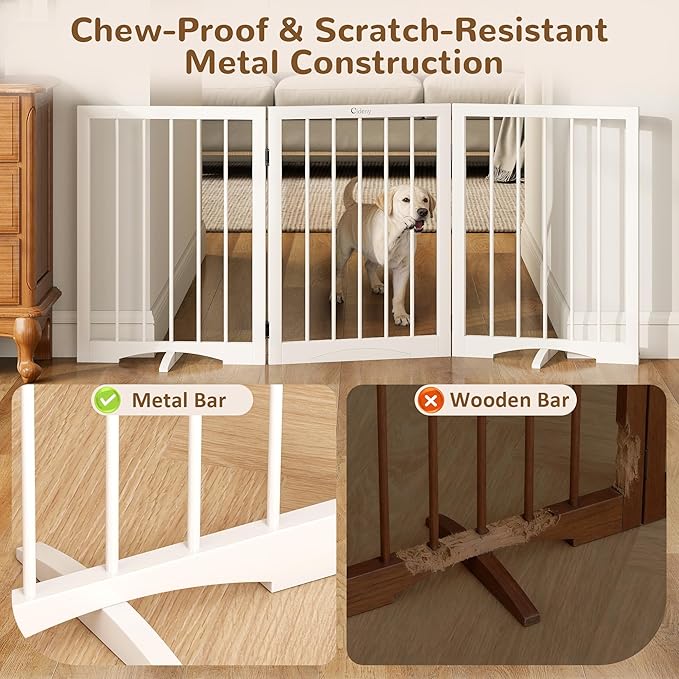 Free Standing Dog Gate Indoor, Foldable Dog Gate for Doorways Stairs Hallways, 3-Panel Freestanding Pet Gate with Support Feet for Stability, Folding Puppy Gate Easy to Move, Doggy Gate 54"x24"