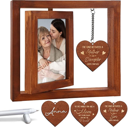 Walnut Rotating Picture Frame for Mom Floating Frame 4x6 Photo Double-Side Mama Nana Step Mother-in-law Christmas Birthday Gifts Mother's Day Family Frame Tabletop Display HU-KX-MOM-WAL-A8