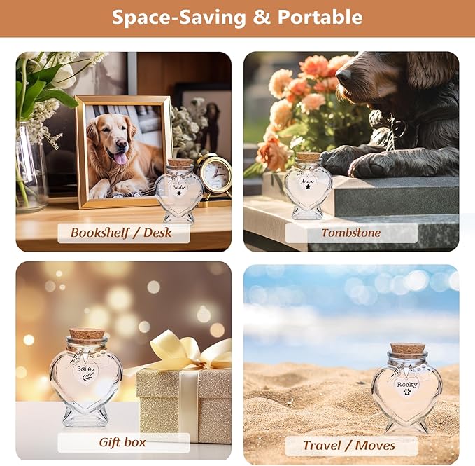 Pet Memorial Bottle for Pet Hair,Keepsake for Dog Hair with Heart Shape Glass,Pet Fur Memorial Fur Urn (Heart)