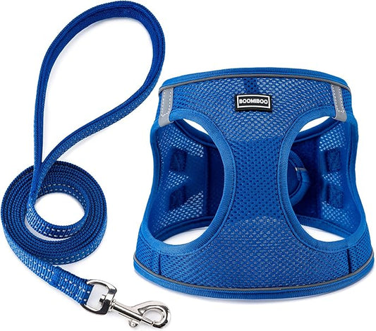 BOOMIBOO Dog Harness with Leash Set, No Pull Adjustable Reflective Step-in Puppy Pet Vest Harnesses for Small Medium Large Dogs and Cats,Blue XS