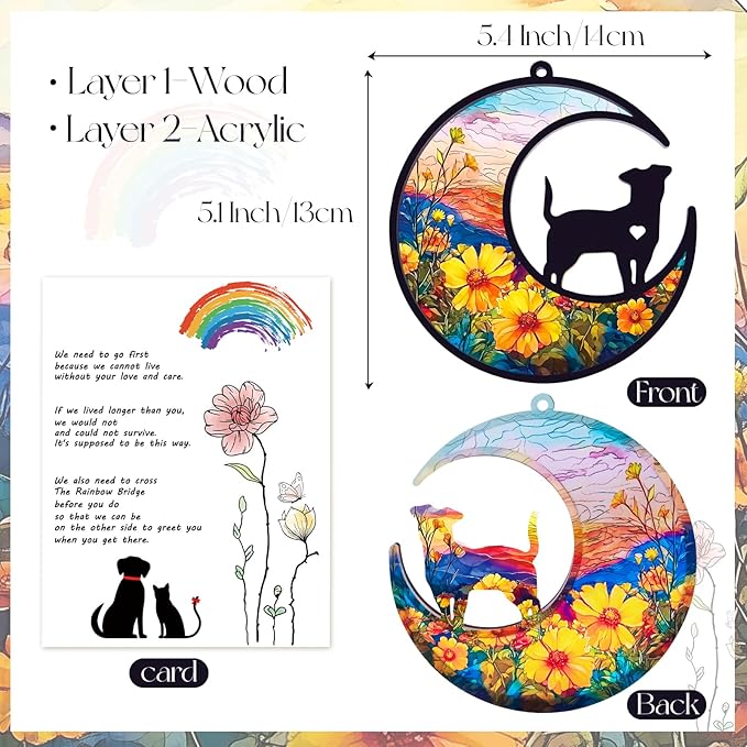 Dog Memorial Gifts for Loss of Dog, Pet Angel Memorial Suncatcher with Sympathy Card, Loss of Pet Sympathy Gift Dog, Dog Remembrance Gift Flower Sunshine