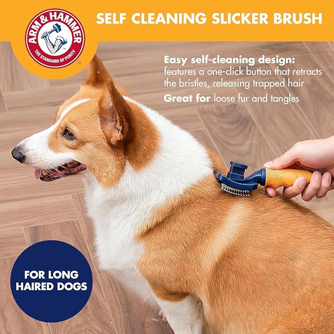 Arm & Hammer Deodorizing Slicker Brush for Dogs with Fragrance Transfer Technology – Scented Self-cleaning Dog Brush - Dog Grooming Brush for Shedding, Sweet Lily & Vanilla Scent - 2 Pack