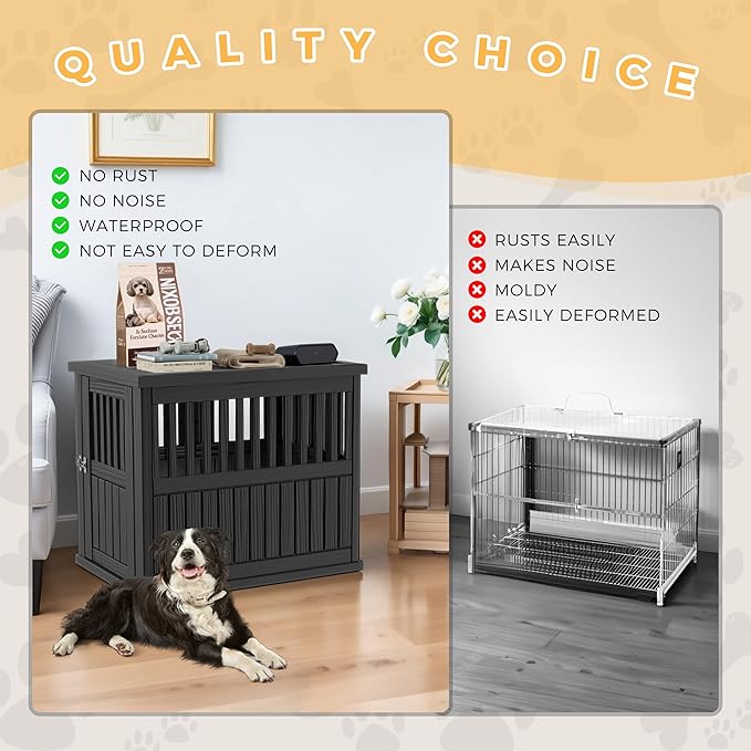 Durable Dog Crate Furniture with Lockable Door,Dog House Indoor for Small Medium Large Dogs (Black, Large)