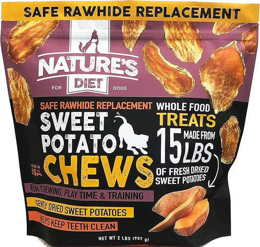 Nature's Diet Sweet Potato Chews XL 2lb Bag Safe Rawhide Replacement, Natural Treat, Training, Teeth, Healthy Snack for Dogs